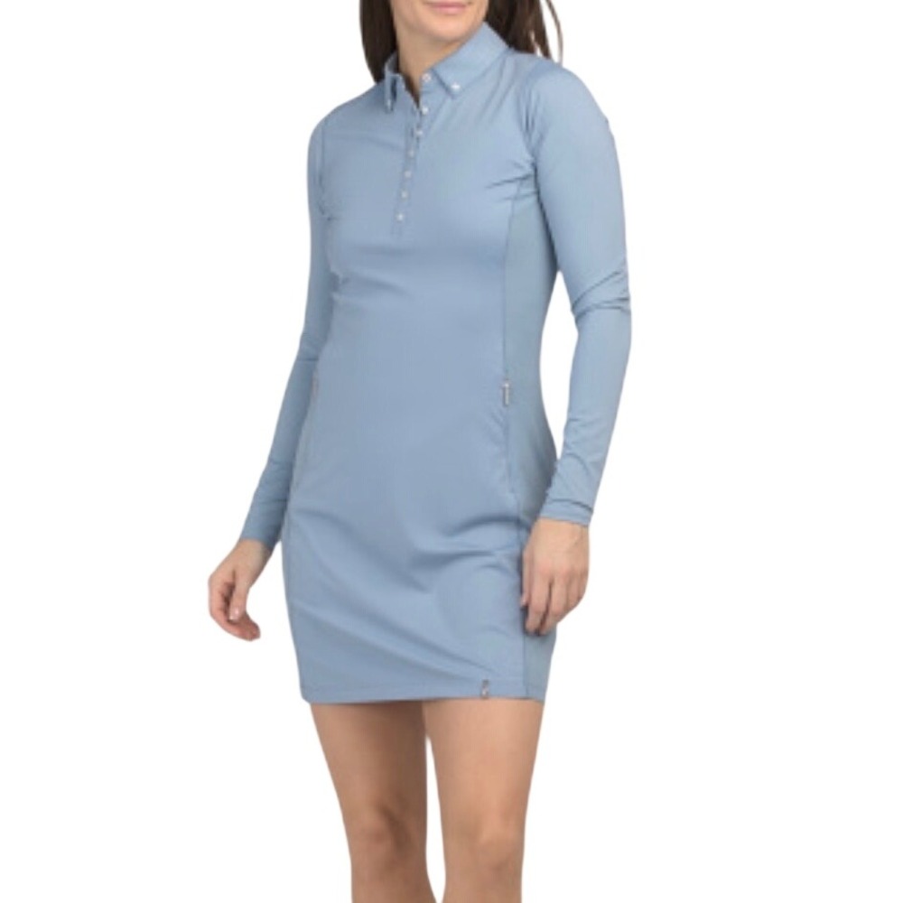 KJUS Women Scotscraig Long Sleeve Golf Dress Blue UPF 50+ Size 38 M Santorini
